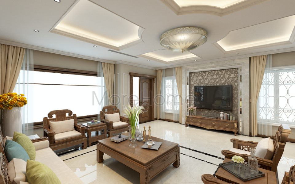Thiết kế nội thất phòng khách biệt thự Riverside Nguyễn Duy Trinh